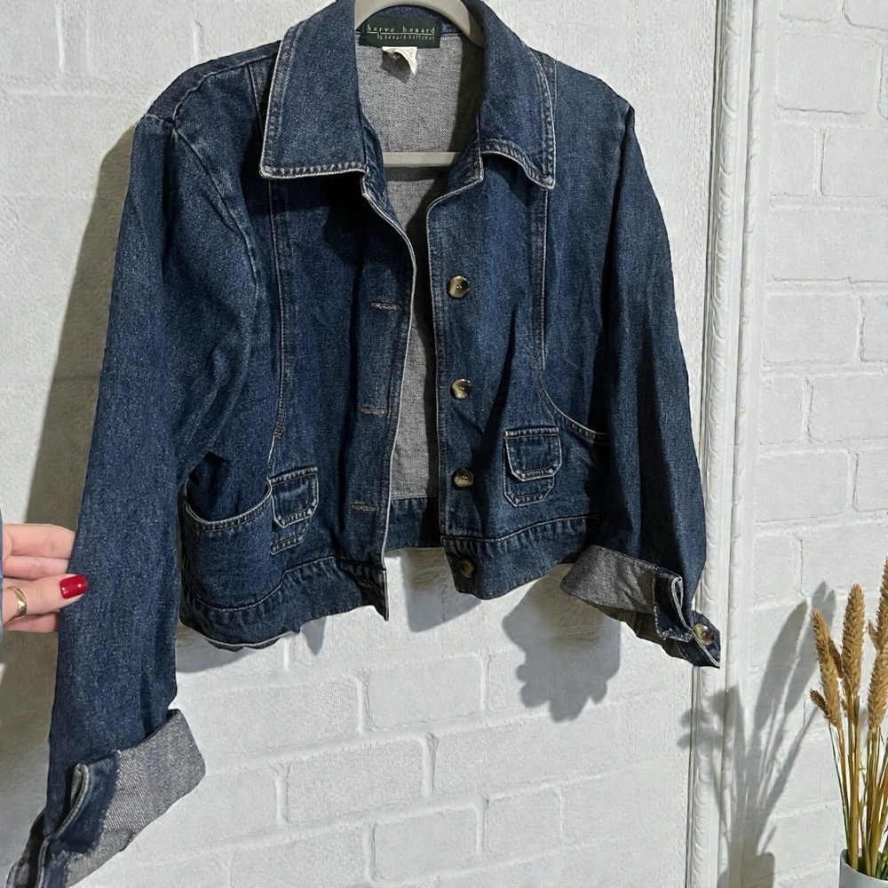 Vintage 90s Harve Benard Cropped Boxy Denim Jean Jacket XS Small